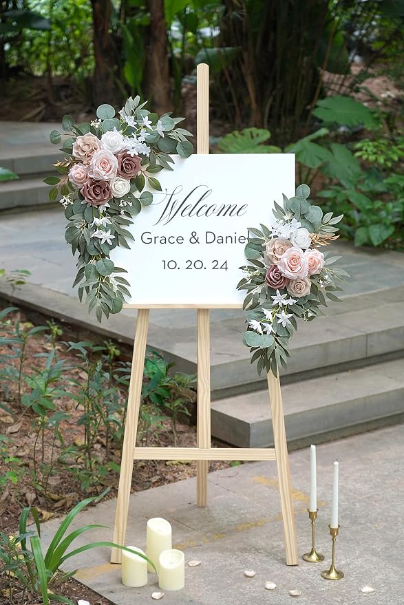 Olalaka Artificial Dusty Rose Flowers Swag Set of 2 for Wedding Welcome Signs Floral Decorations, Wedding Arch Flowers for Wedding Ceremony - Image 3