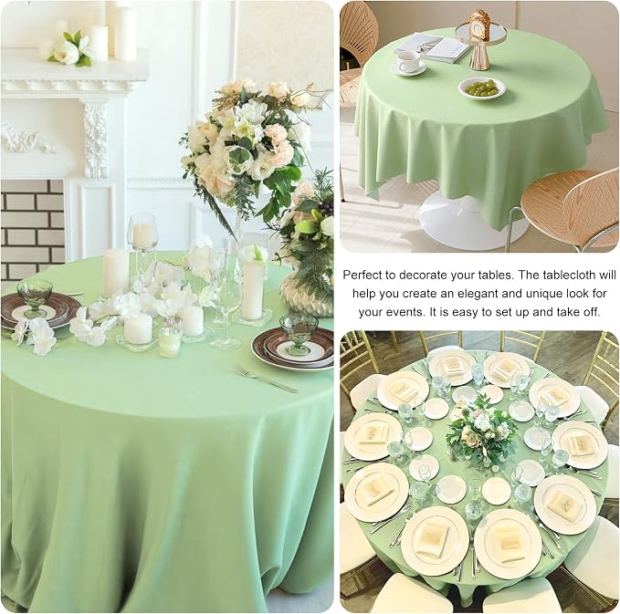 4 Pack Round Tablecloth 70 Inch Polyester Washable Fabric Table Covers for Wedding Dining Table Buffet Parties Banquet（Round 70 Sage Green） - Image 5