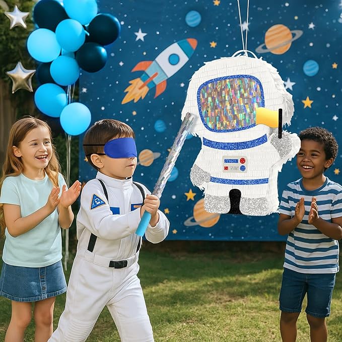 WERNNSAI Astronaut Piñata - Space Party Decorations Space Piñata Bundle with Blindfold and Bat Boy Birthday Decorations for Kids Family Birthday Games Supplies