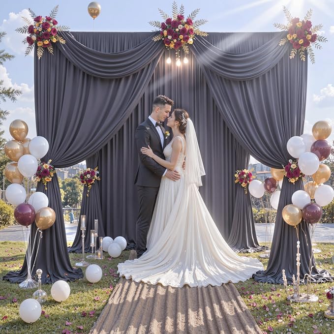 30 ft x 10 ft Wrinkle Free Charcoal Backdrop Curtain for Parties, Dark Grey Polyester Photo Backdrop Drapes for Baby Shower Wedding Engagement Birthday Party Backdrop Stand,5ft x 10ft 6 Panels - Image 3