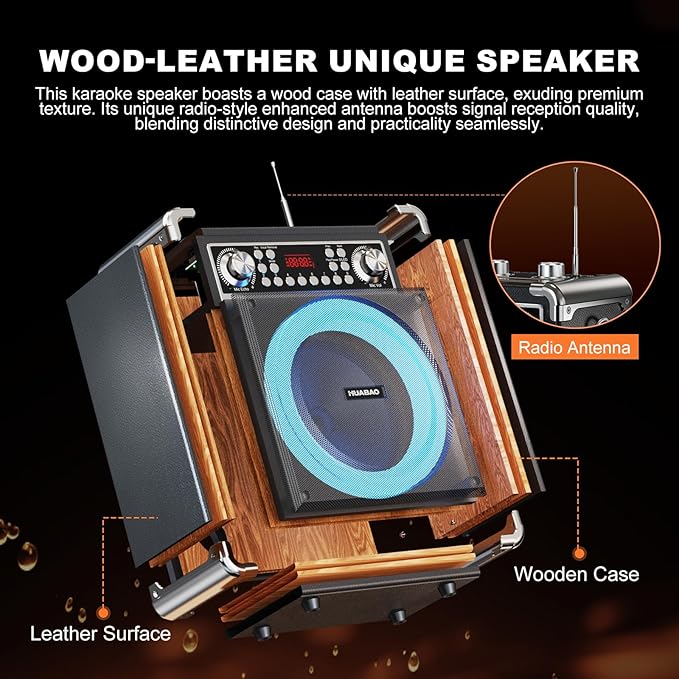 Karaoke Machine with 2 Wireless Microphones, Portable Bluetooth Speaker of Adults & Kids, PA System with Remote & Lights, Bass/Treble Control, Support USB/AUX/TF/FM, Party Speaker for Home