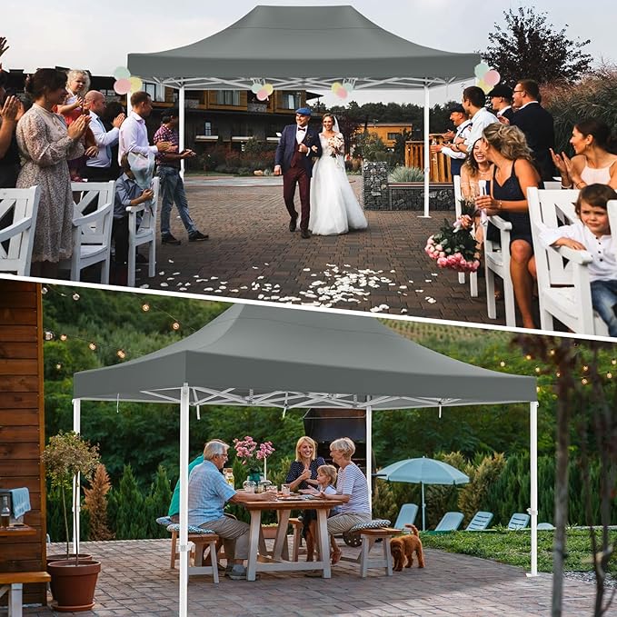 Cobizi Heavy Duty 10x15 Pop Up Canopy Tent Without sidewall, Easy Up Canopy Outdoor for Backyard Party Wedding, Instant Commercial Tent with Roller Bag, Waterproof UV 50+ (Upgraded Legs), Gray