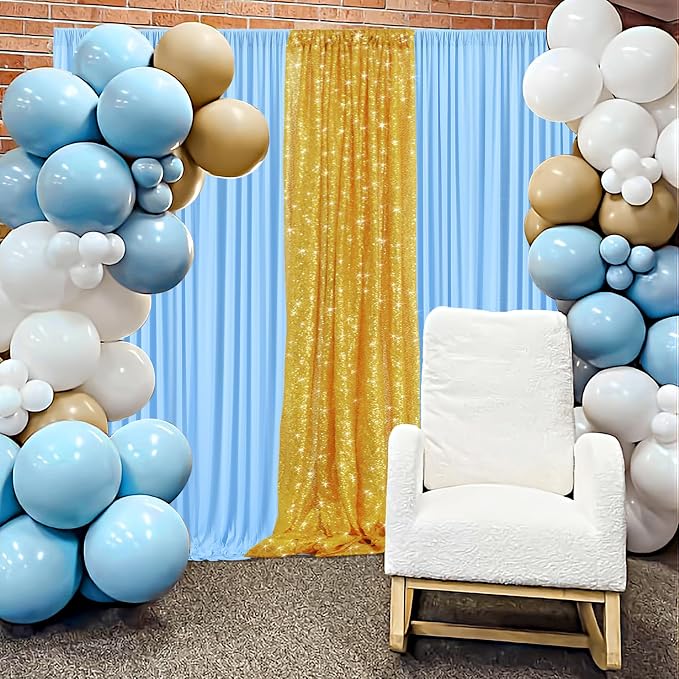 40ft x 10ft Wrinkle Free Baby Blue Backdrop Curtain for Boy Birthday Party,8 Panels 5×10ft Soft Silky Polyester Blue Photo Backdrop Drapes for Baby Shower Gender Reveal Wedding Photography - Image 7