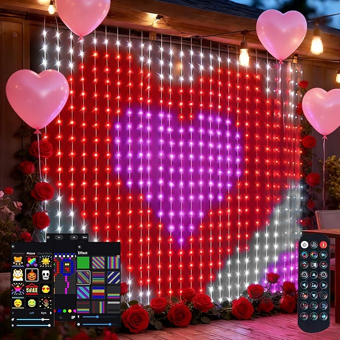 Dazzle Bright Smart Curtain Lights, 400LED 6.6FT x 6.6FT Color Changing Valentine's Day Christmas Lights with Remote & APP, Dynamic DIY Fairy String Lights for Indoor Outdoor Bedroom Decorations