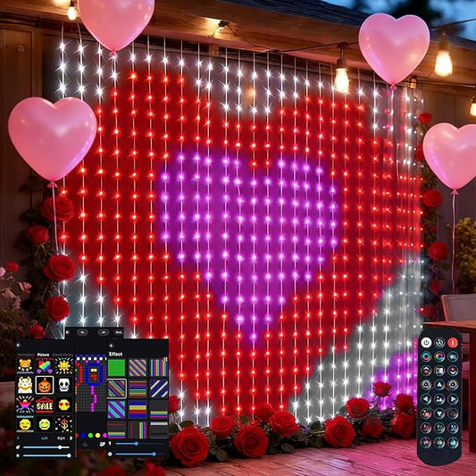 Dazzle Bright Smart Curtain Lights, 400LED 6.6FT x 6.6FT Color Changing Valentine's Day Christmas Lights with Remote & APP, Dynamic DIY Fairy String Lights for Indoor Outdoor Bedroom Decorations