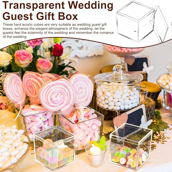 Tuanse 80 Pcs Clear Acrylic Box with Lid Square Mini Candy Containers | Mini Acrylic Display for Jewelry, Pills, Toys, Party Favors, 2.2 Inch Cube Design, Ideal for Gifts and Organizing Items - Image 6