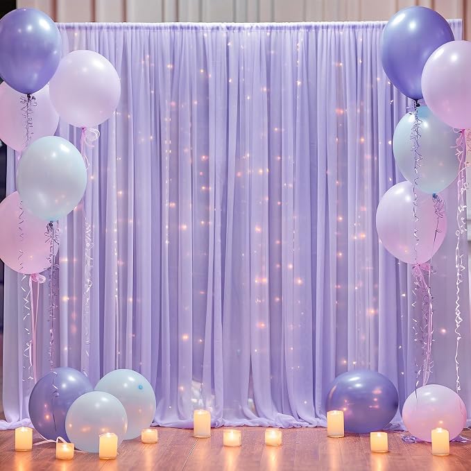 20ft x 10ft Purple Backdrop Curtain with Lights String for Parties, Sheer Tulle Wedding Photo Backdrops Drapes for Baby Shower Birthday Party Decorations Background for Photography - Image 3