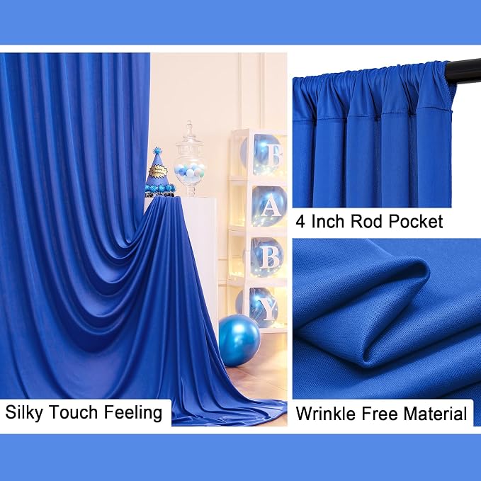 40ft x 10ft Wrinkle Free Royal Blue Backdrop Curtain for Party, Polyester Royal Blue Photo Backdrop Drapes 8 Panels 5x10ft for Birthday Photography Background Weddings Baby Shower Party - Image 4