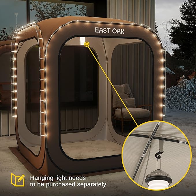 East Oak Screen House Tent Pop-Up, Portable Screen Room Canopy Instant Screen Tent 6 x 6 FT with Carry Bag for Patio, Backyard, Deck & Outdoor Activities, Brown