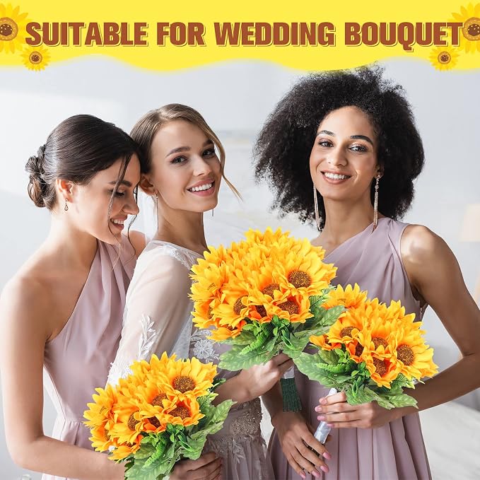 Roshtia 30 Bunches Sunflower Artificial Flowers, Each with 7 Heads, 11.8'' High Bride Holding Silk Bouquet Sunflower Decor Centerpieces for Tables Party Wedding Home Decor Craft - Image 6