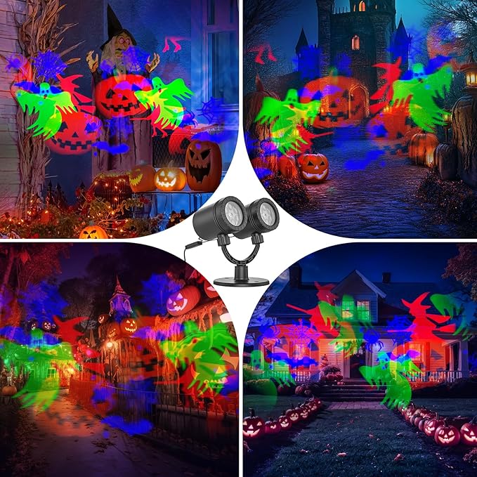 Christmas Decorations Lights Projector Outdoor Waterproof Dynamic with Glowing Spiders Bats Waterproof Double Head Halloween Projector Lights Holiday for Decoration Yard Wall Party