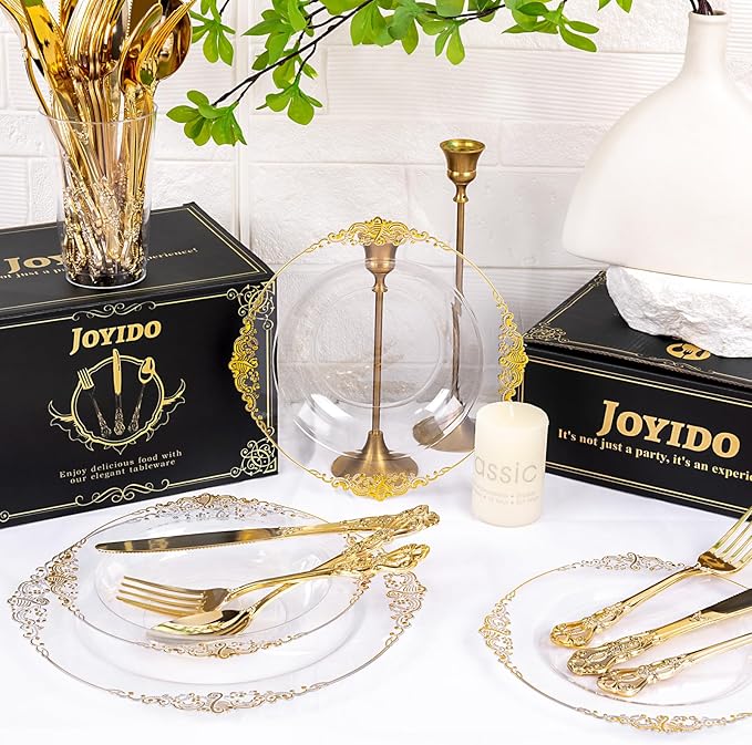 150 Pieces Gold Plastic Silverware - Heavy Duty Gold Disposable Utensils - Fancy Plastic Cutlery Set Includes 50 Forks, 50 Spoons, 50 Knives for Holidays Parties Weddings