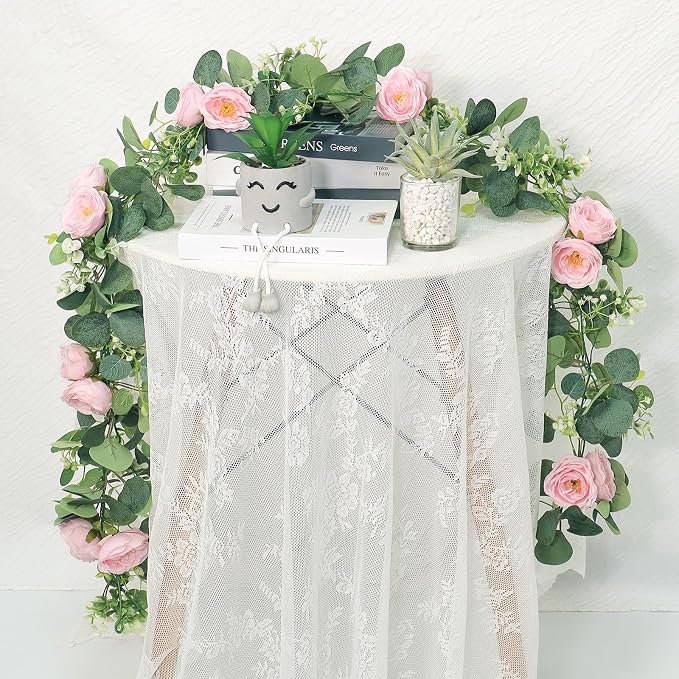 TOCHGREEN 4 Pack Artificial Eucalyptus Flower Garland with Pink Roses | Fake Rose Flower Greenery Garland Floral Vines for Wedding Centerpiece Backdrop Home Party Table Runner Valentines Day Decor - Image 2