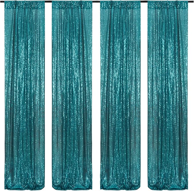 Poise3EHome Teal Sequin Backdrop Curtains, 4 PCS 3FT x 8FT Sequin Panels for Backdrop,Sequence Wedding Party Background Drapes - Image 2