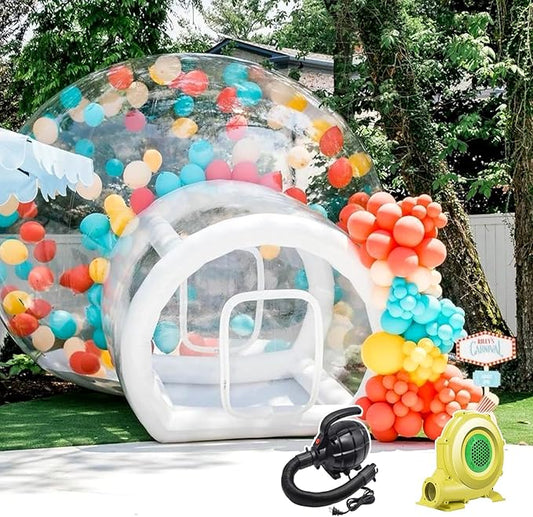 10FT Inflatable Bubble House Dome for Adults,TPU Clear Commercial Inflatable Bubble House Tent with Tunnel, Bubble Balloon House with 680W Air Blower, 600W Air Pump Inflatable Dome for Party