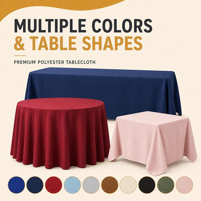 2-Pack Round 120-inch Burgundy Table Cloths, Solid Stain and Wrinkle Resistant Circular Tablecloth, Premium Plain Weave Polyester Fabric Table Linen Covers for Hotel, Banquet - Image 8