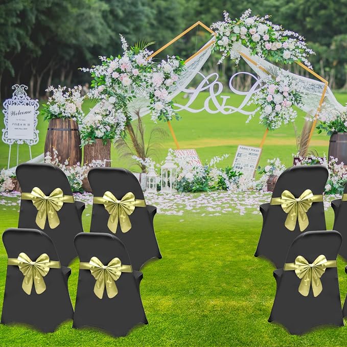 HAINARverS Folding Chair Covers for Wedding, 10pcs Stretch Spandex Washable Fabric Chair Cover, Decoration Chair Cover for Wedding, Party, Banquet, Birthday, Conference, Event(Black, 10 PCS) | Stretch Spandex Washable Fabric Chair cover, Decoration Cha... - Image 2