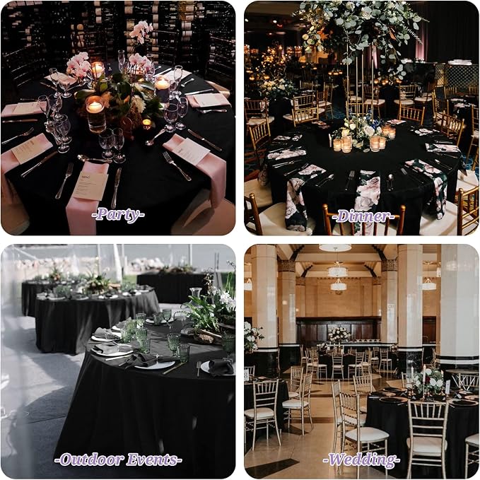 Showgeous 8 Pack Black Polyester 90 Inch Round Tablecloths | Soft polyester, wrinkle resistant, fade resistant, smooth finish, fine stitching, folded hems, reusable, machine washable - Image 7