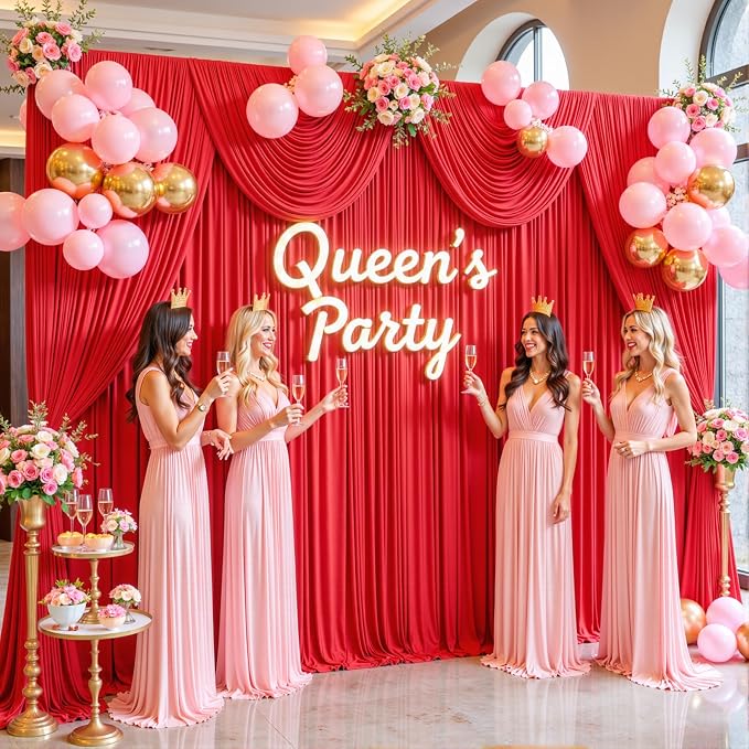 10ft x 10ft Red Backdrop Curtain for Parties Red Wrinkle Free Backdrop Drapes Panels for Wedding Baby Shower Birthday Photo Photography Christmas Polyester Fabric Background Decoration - Image 2