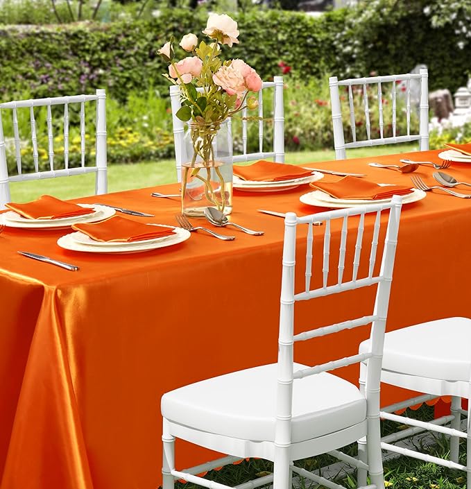 1 Pack Square Satin Tablecloth 52 x 52 Inches Table Cover, Bright Overlay Table Cloth Silky Smooth Fabric Tablecloth Table Decor for Wedding Banquet Table Decoration, Orange
