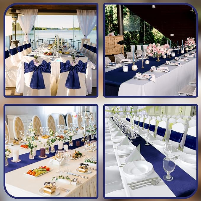 24 Pcs Navy Blue Satin Table Runners Bulk, 12 x 108 Inch | Runners for Table, Smooth Fabric Tablecloth, Wedding Banquet, Birthday Party, Fall Decorations, Halloween Christmas Party - Image 7