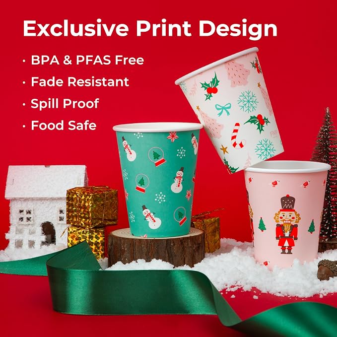 Fit Meal Prep 50 Pack 12 oz Christmas Disposable Coffee Cups, Premium Christmas Paper Cups for Hot/Cold Beverages, Xmas Party Cups for Kids, Adult, Party, Holiday - Image 3