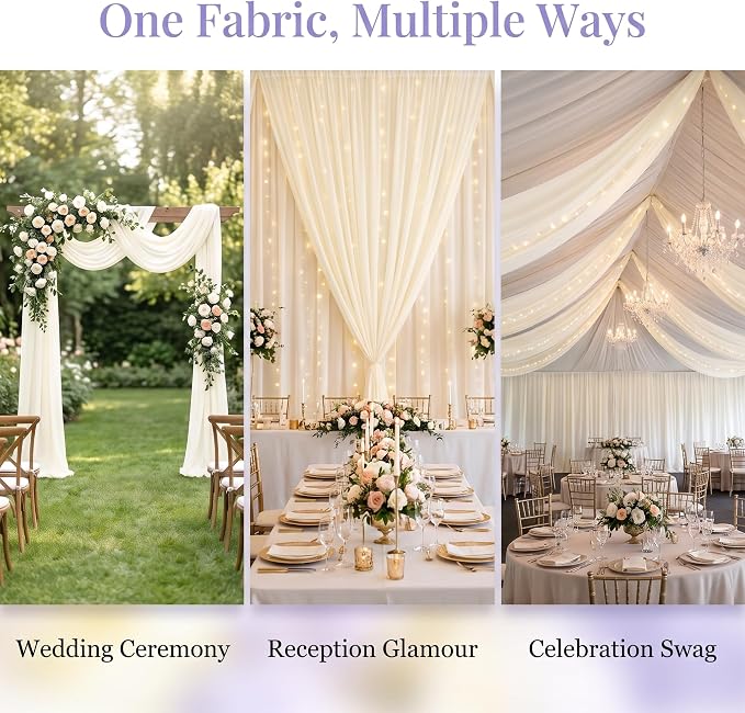 AMZLOKAE Ivory Chiffon Wedding Arch Draping 18FT 2 Panels - Image 6