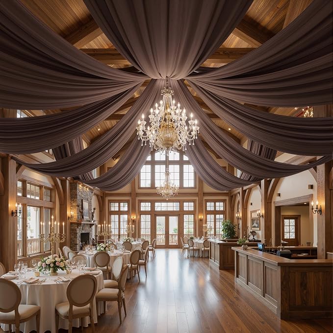 10 Panels 5x20ft Brown Ceiling Drapes for Wedding Parties, Wrinkle Free Thick Polyester 20ft Extra Long Wedding Draping Brown Ceiling Curtains Arch Drapery for Birthday Party Canopy Tent Decor - Image 7