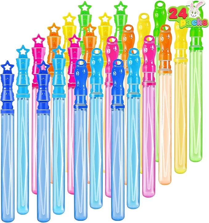 JOYIN 24 Pack 14.25’’ Bubble Wands Assortment, 6 Colors Giant Bubble Wands Party Favors Kids Summer Toys Outdoor Play Toys Games Christmas Birthday Party