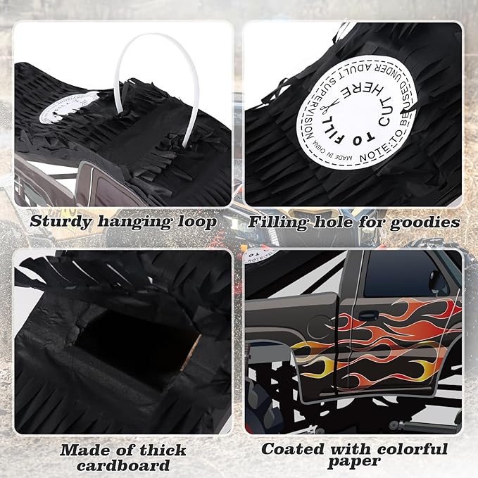 Car Pinata with Stick & Blindfold Mexican Pinata Game for Boy Truck Party Decorations Car Theme Birthday Carnival Party Supplies