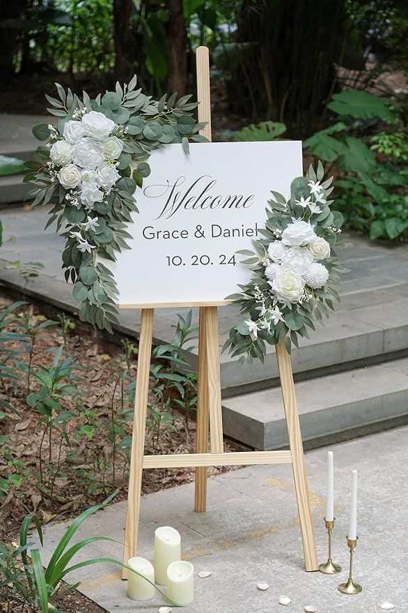 Olalaka Artificial Flower Swag Set of 2 for Wedding Welcome Signs Floral Decorations, White Wedding Arch Flowers for Wedding Ceremony - Image 2