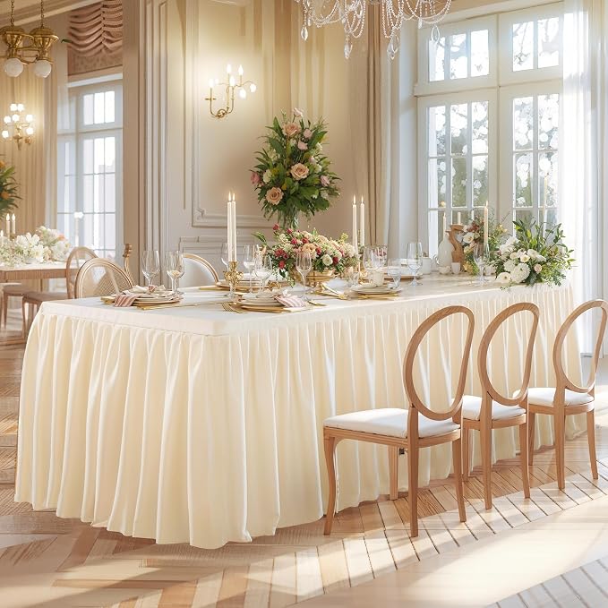 Wish Care 6 Pack Light Champagne Rectangle Table Clothes for 8 Foot Tables, Polyester Fitted Tablecloths 8ft Stretch Table Cover for Wedding, Birthday, Parties, Trade Show, Craft Show - Image 7