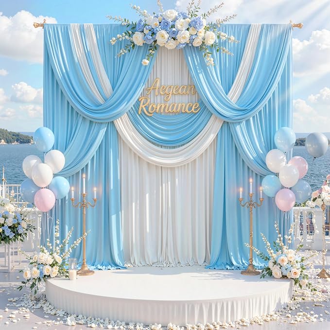 40 ft x 10 ft Wrinkle Free Baby Blue Backdrop Curtains for Parties, 8 Panels Polyester Light Blue Photo Backdrop Drapes for Birthday Wedding Party Baby Shower Photography - Image 6