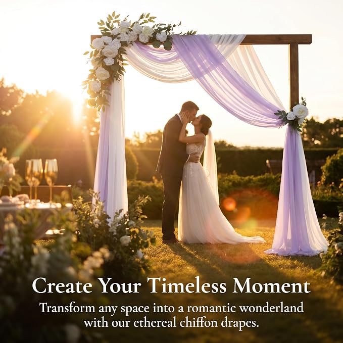AMZLOKAE Chiffon Wedding Arch Draping Fabrics 18FT Lavender & White - Image 2
