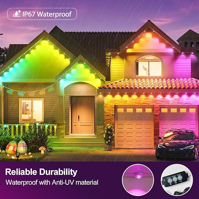 100ft Permanent Outdoor Lights for House, RGBCW LED Eaves Lighting with Smart APP/Remote Control, 66 Dynamic Scene Modes, IP67 Waterproof Outside String Lights for Christmas, Party, Daily