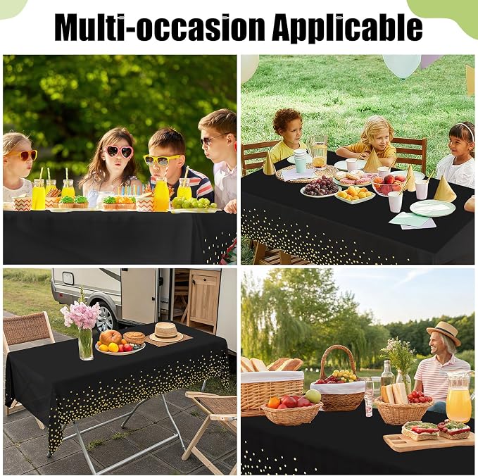 Smiry Disposable Table Cloth - 10 Pack, 54 x 108 Inch Waterproof Rectangle Tablecloths for Parties, Decorative Plastic Table Cover, Leakproof & Sturdy, Black & Gold - Image 7