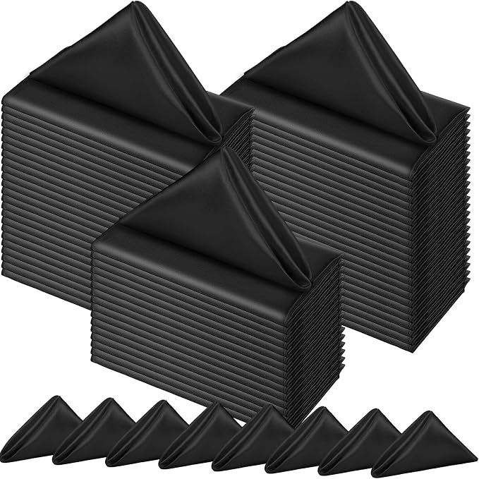 150 Pcs Satin Napkin Bulk 17 x 17 Inch Square Silk Table Napkin Soft Dinner Napkins Decor Elegant Satin Weddings Party Napkin for Wedding Parties Banquet Restaurant Decoration Supplies (Black) by Tatuo