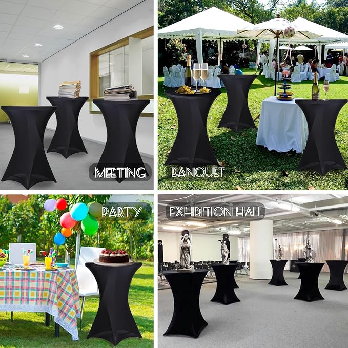 5 Pack High Top Cocktail Table Covers Black 32x43 Inch Fitted Stretch Round Cocktail Table Tablecloths Spandex Round High Top Table Cloths for Bar Party Wedding Banquet Event - Image 5