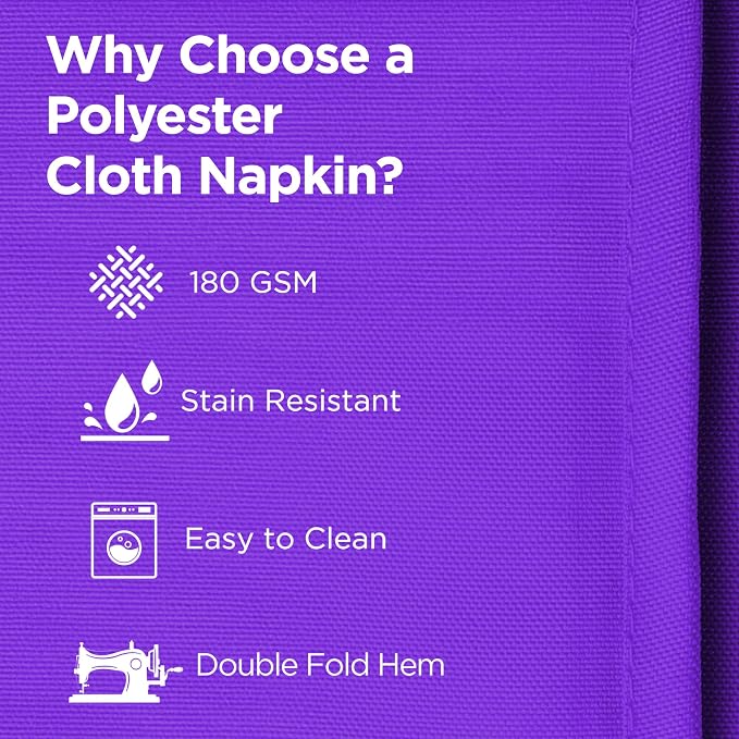 Leading Linens 10 pcs Purple 20"x20" Polyester Cloth Napkins | Premium, soft, & durable square linen napkins, perfect for weddings, dining, restaurants, & parties. Washable. - Image 2