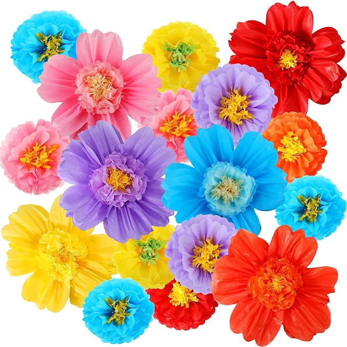 Crowye 12 Pcs Large Tissue Paper Flower Decor,10'' 20'',Cute Color | Giant Craft Crepe Paper Flower, Colorful, for Wall Decorations Backdrop Mexican Wedding Birthday Carnival School Party - Image 7