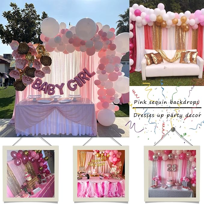 Pink Sequin Curtains 4FTx8FT 2 Panels Sequin Wall Backdrop Curtain - Image 4