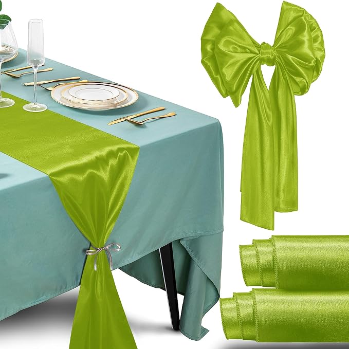 SI Pack of 20 Wedding 12 x 108 inch Satin Table Runner for Wedding, Decorations for Graduations, Engagements, Birthday Parties, Banquets, Runners fit Rectangle, Round Table - Lime Green by Unknown