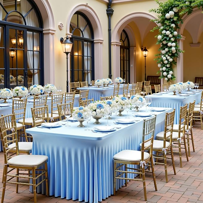 4 pk Baby Blue Spandex Tablecloth 6ft with Ruffle Skirt, Wrinkle Free High Stretch Fitted Tablecloths for 6 Foot Rectangle Tables, Blue Eastic Spandex Table Covers 6ft for Parties Banquet Weddings - Image 6