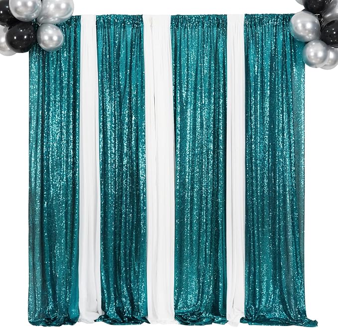 Poise3EHome Teal Sequin Backdrop Curtains, 4 PCS 3FT x 8FT Sequin Panels for Backdrop,Sequence Wedding Party Background Drapes - Image 8