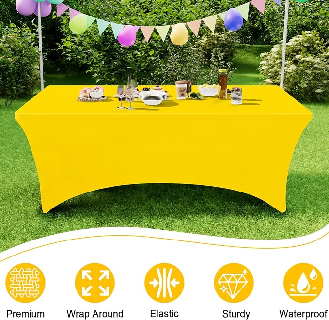 Smiry 2 Pack Spandex Table Cloth 4FT, Elastic Fitted Yellow Tablecloth - Image 3