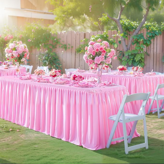 Wish Care 6 Pack Pink Rectangle Table Clothes for 8 Foot Tables, Polyester Fitted Tablecloths 8ft Stretch Table Cover for Wedding, Birthday, Parties, Trade Show, Craft Show - Image 2