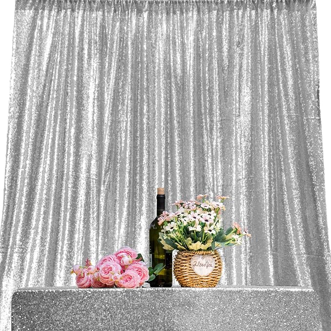 Silver Sequin Backdrop Curtains 4 Panels 2FTx8FT - Image 6