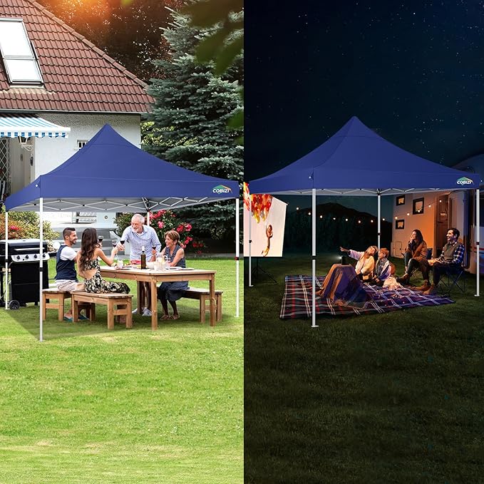 COBIZI 10x10 Pop Up Canopy with 4 Sidewalls, Canopy Tent 10x10 for Parties, Backyard, Commercial, Waterproof and Portable Instant Shelter UV50+ Outdoor Gazebo with 4 Sandbags(Deep Blue)