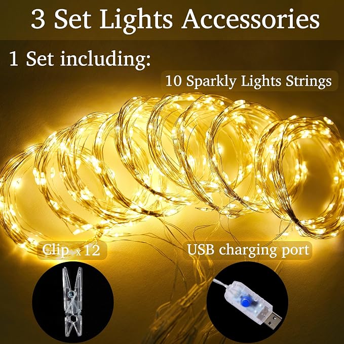 6 Panels Champagne Sheer Tulle Backdrop Curtains with Lights String for Party Wedding Wrinkle Free Curtain Backdrops Drapes for Baby Shower Bridal Shower Photo Background Home Decorations 30ft x 10ft - Image 4