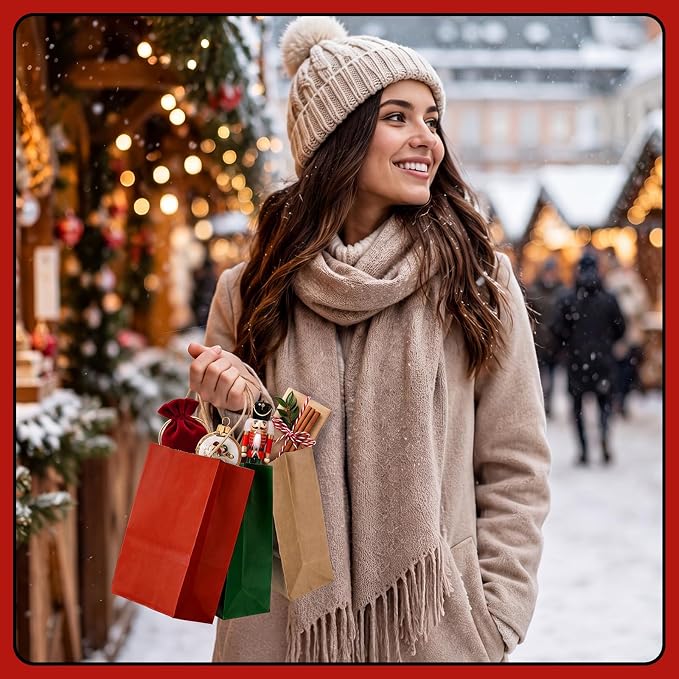 Kolldenn 120 Pcs Brown Red and Green Christmas Gift Bags Holiday Gift Kraft Paper Bags with Handles for Wedding Baby Shower Bridal Shower Shopping Party Favor Business(6.1 x 3.5 x 2.3 Inches) - Image 4
